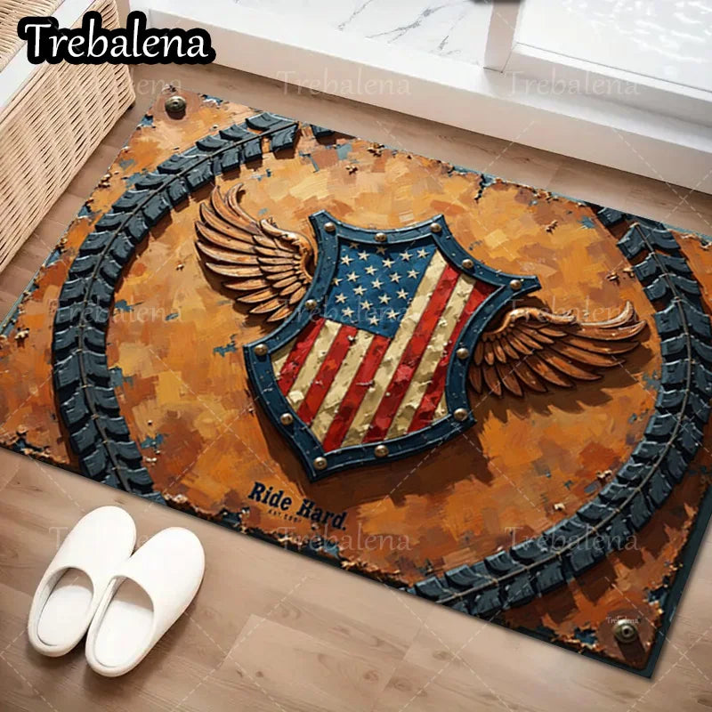 1pc Welcome Door Mat – American Flag Eagle Shield Patriotic Floor Mat