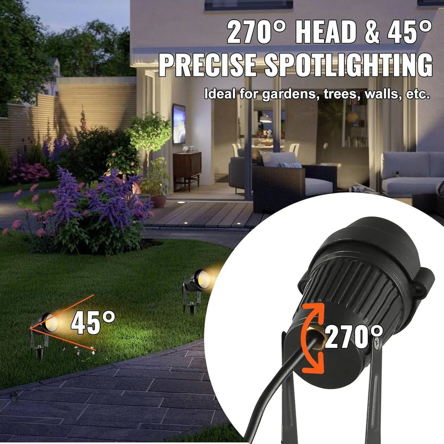 Landscape Lighting – 6W Low Voltage LED Spotlights, IP66 Waterproof Outdoor Lights for Yard, Lawn, Garden & Pathways