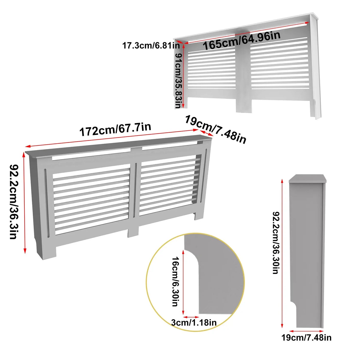 Extra Tall 92CM Radiator Cover MDF Cabinet Grill Shelf Fence Panel Barrier