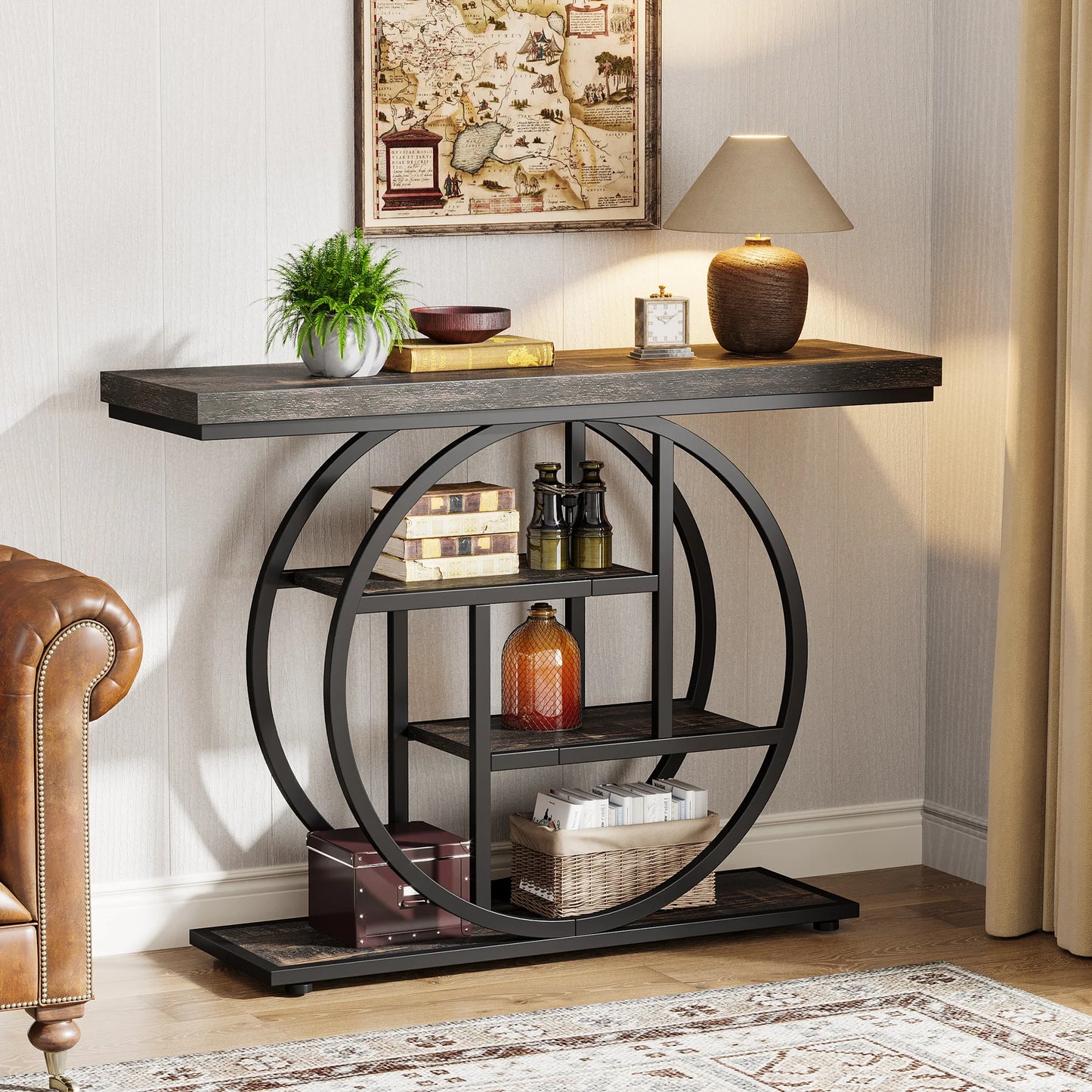 Console 4-Tier Wood and Metal Entryway Table