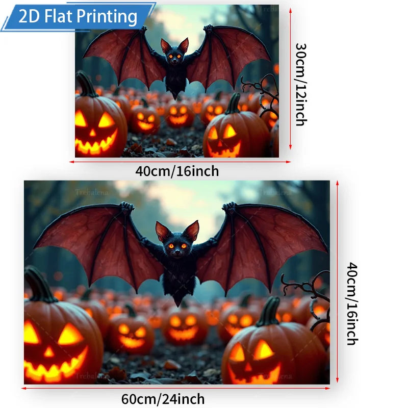 Halloween Wall Tapestry – Bat & Pumpkins Spooky Forest Scene, Seasonal Wall Hanging Décor for Home, Bedroom, or Party