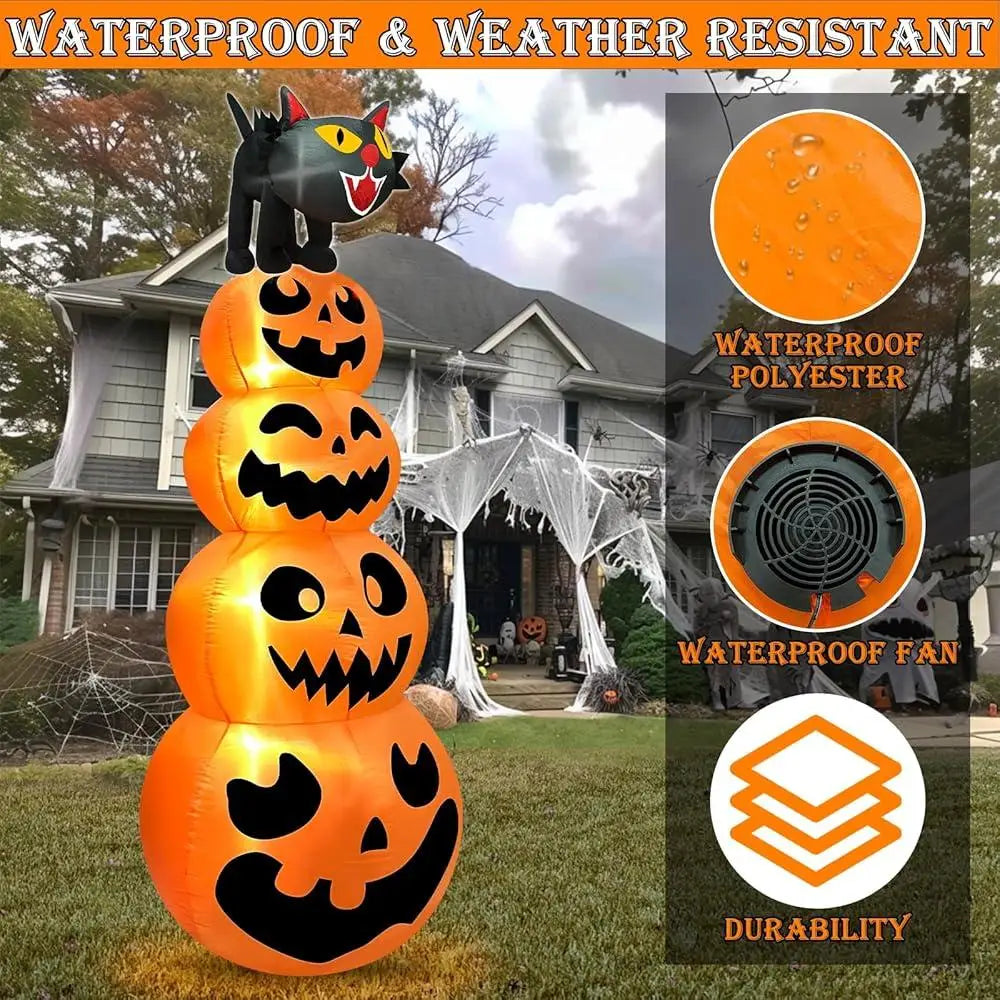 8FT Halloween Inflatable Pumpkin with Black Cat – Outdoor Blow Up Yard Decoration with LED Lights, Waterproof & Easy Setup