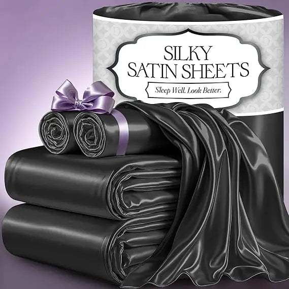 Satin Bed Sheets – 4-Piece Luxury Silky King Size Bedding Set, Softer Than Silk, Wrinkle-Free with 15” Deep Pocket Fitted Sheet