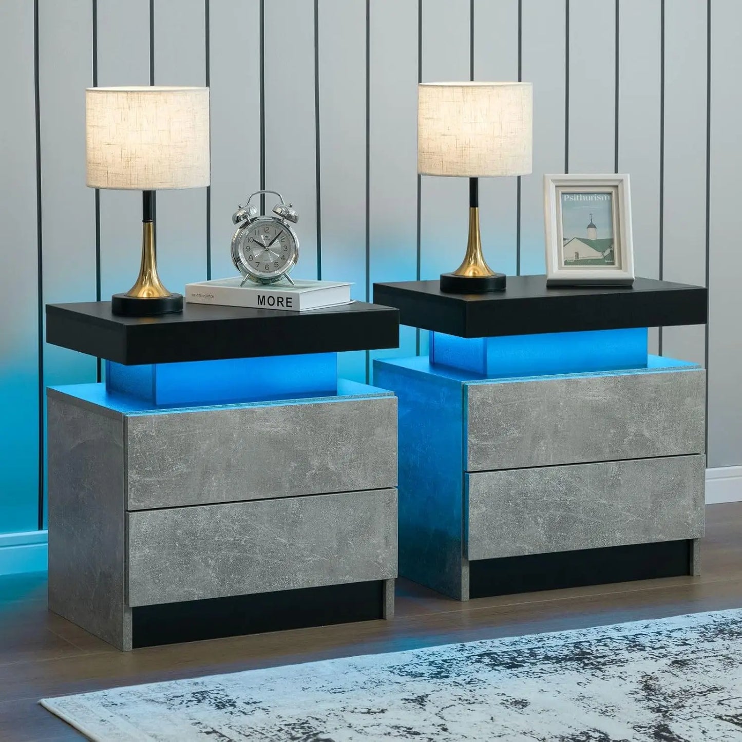 Modern LED Nightstand with Drawers & RGB Lights