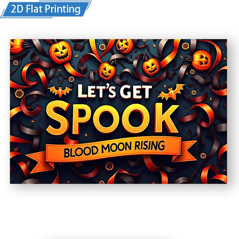 Halloween Wall Tapestry – Spooky Blood Moon Rising with Pumpkin & Bat Design, Gothic Holiday Décor for Home, Bedroom, or Party