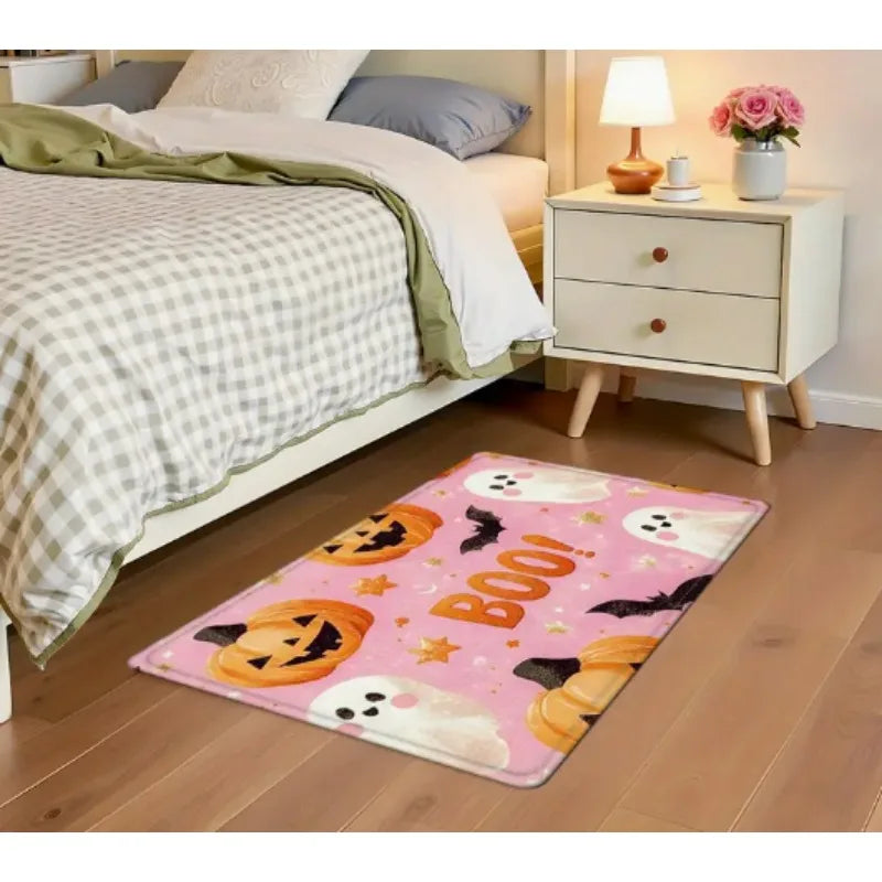 Ghostly Pumpkin Pattern Print Non-Slip Area Rug – Machine Washable, Perfect for Entry, Kitchen, Living Room & Bedroom