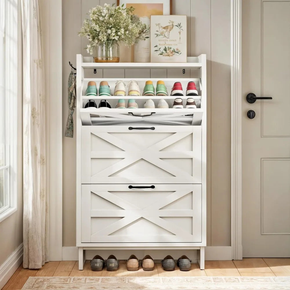Shoe Storage Cabinet with Flip Drawers