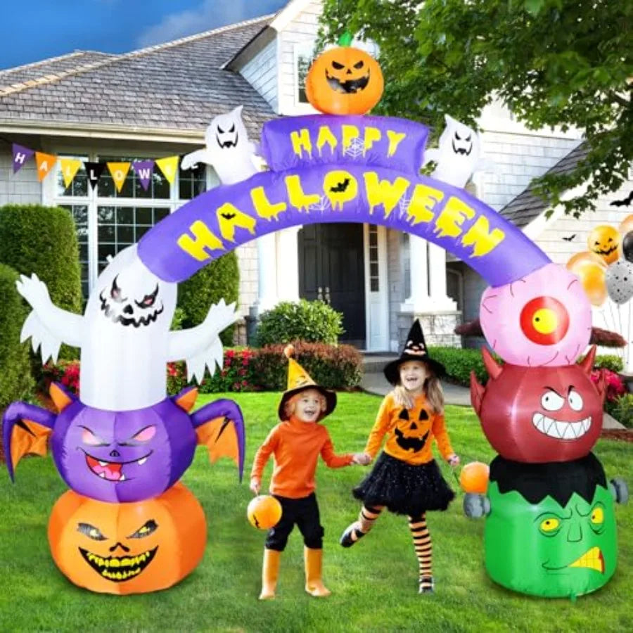 10FT Long x 8FT Tall Giant Halloween Inflatable Arch – LED Lighted Outdoor Decoration for Holiday Parties, Yard, or Entryway
