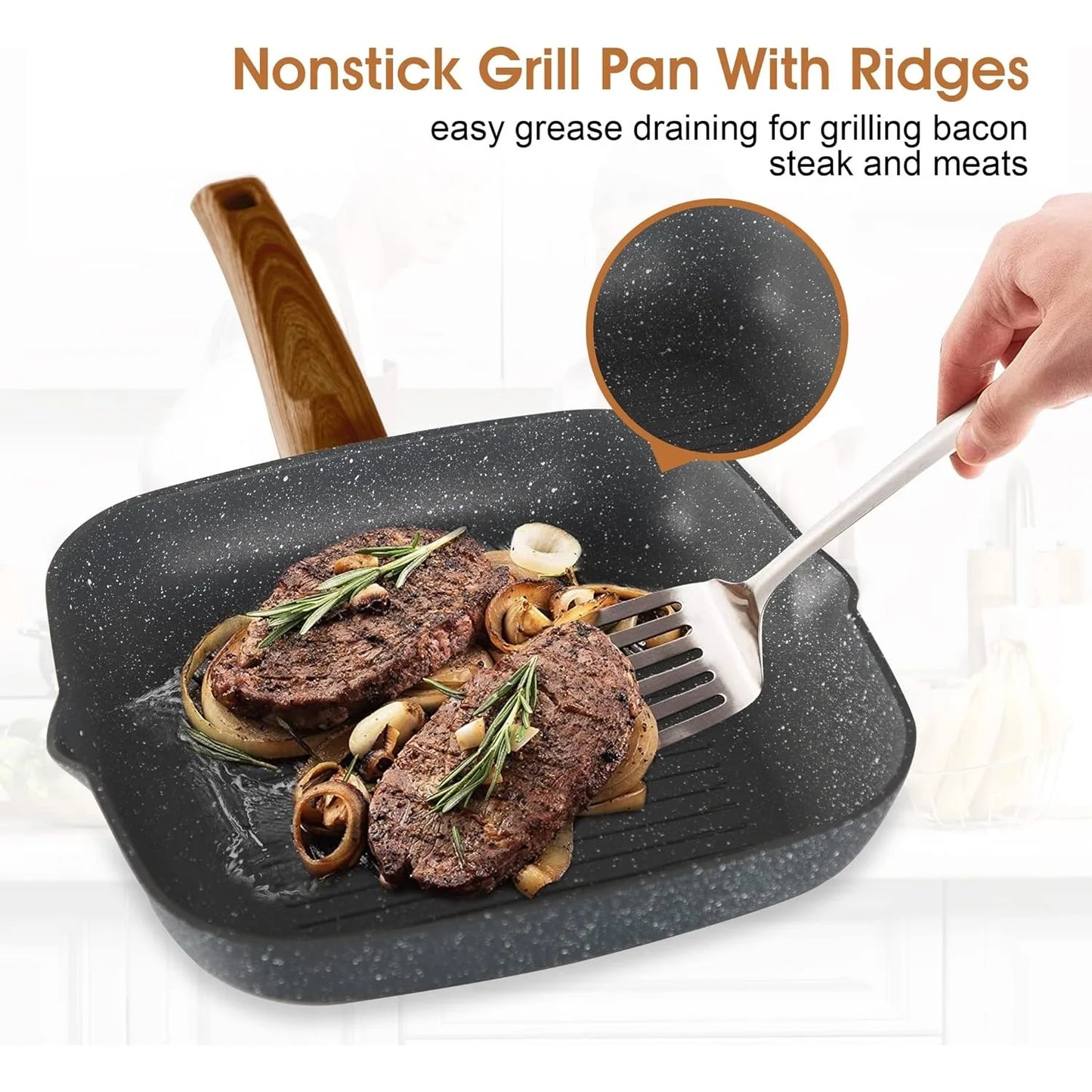 17-Piece Granite Induction Cookware Set – Nonstick Pots and Pans Set with Cooking Utensils, Durable Non-Toxic Kitchen Cookware for All Stovetops