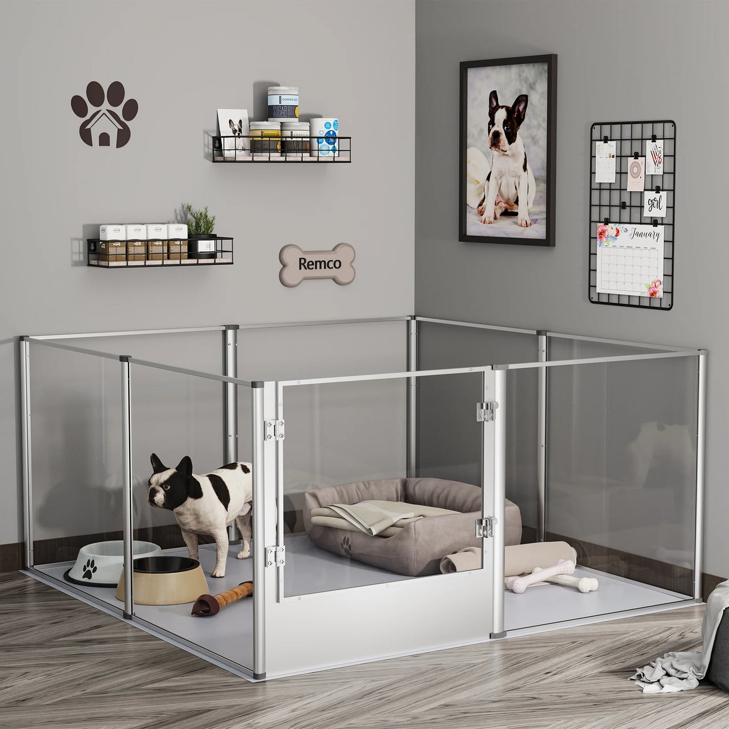 BingoPaw Clear Acrylic Dog Playpen Fence – Transparent Pet Exercise Pen with Waterproof Whelping Pad for Cats, Puppies, and Small Animals