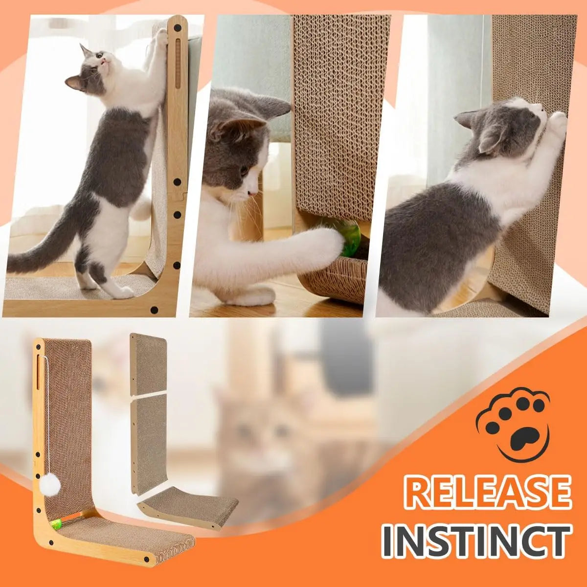 L Shape Cat Scratcher – 23.6 Inch Indoor Cardboard Cat Scratch Pad to Protect Furniture