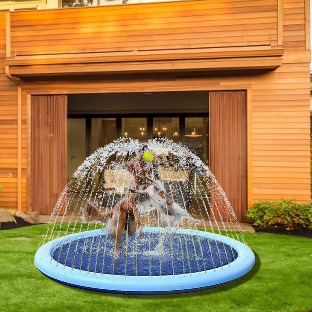 Summer Pet Sprinkler Pad – 100/150/170cm Inflatable Cooling Mat & Splash Pool for Dogs, Outdoor Water Spray Pad Bathtub for Pets