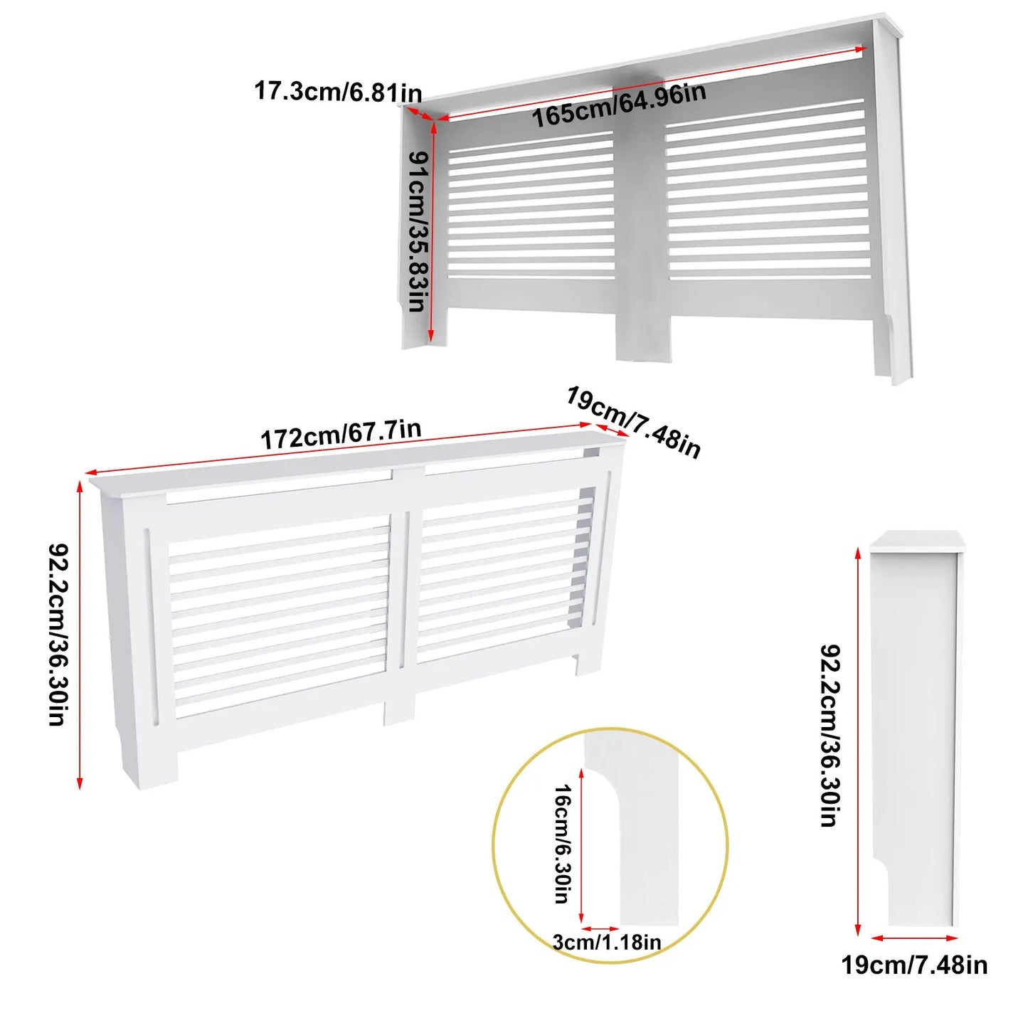 Extra Tall 92CM Radiator Cover MDF Cabinet Grill Shelf Fence Panel Barrier
