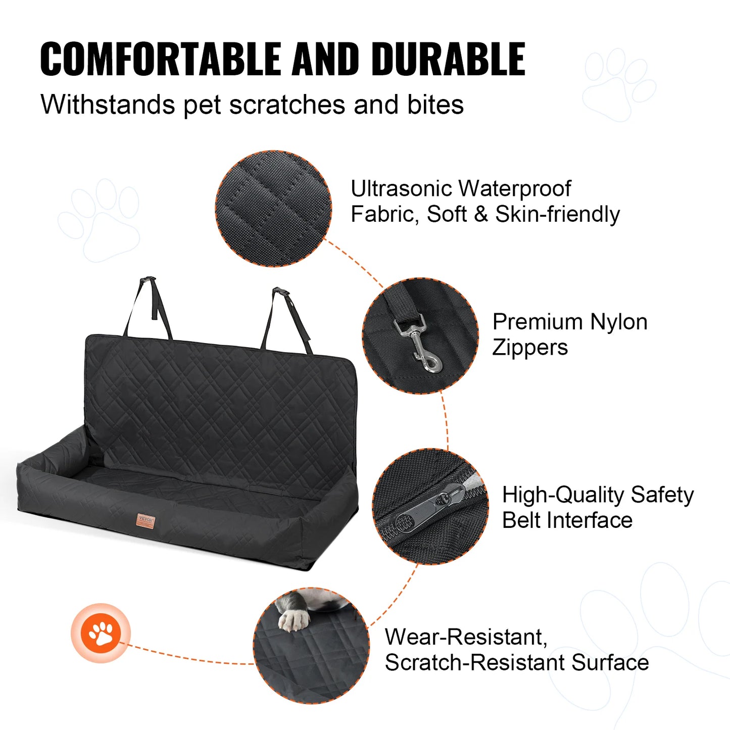 Waterproof Pet Booster Car Seat with Clip-On Safety Leash