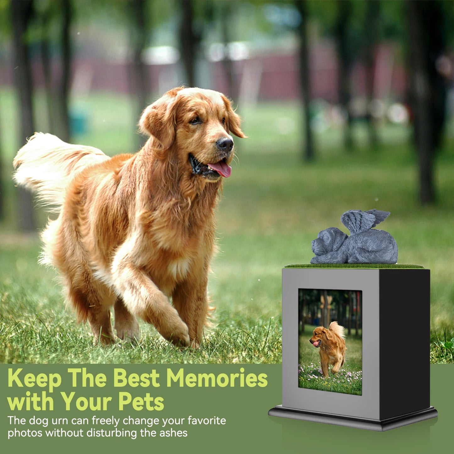 Pet Cremation Urn – Wooden Keepsake Memorial Photo Box for Large Dog Ashes