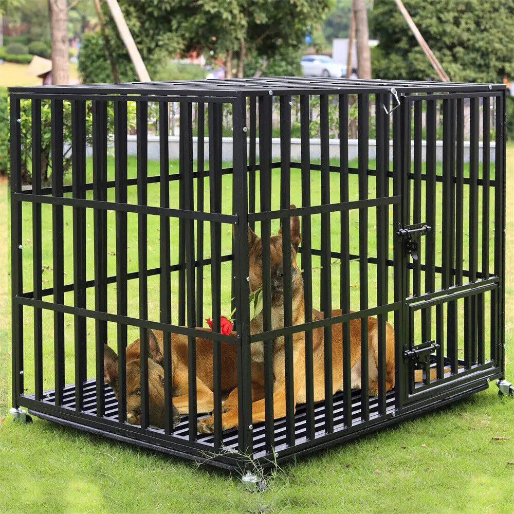 Heavy Duty Dog Crate with Wheels – L/XL/XXL Metal Pet Kennel with 3 Doors & Removable Tray