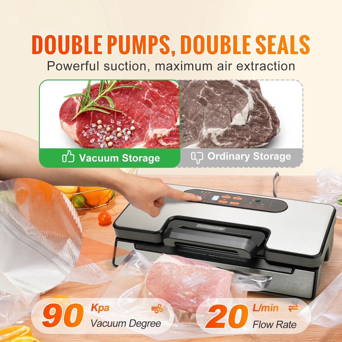 SucceBuy 90Kpa 130W Vacuum Sealer Machine – Food Packaging System with 10 Free Vacuum Bags – Household Kitchen Food Preservation & Storage