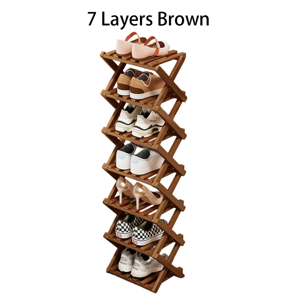 Bamboo Foldable Shoe Rack – Multifunctional Free-Standing Shoe Organizer for Bedroom, Entryway & Corridor