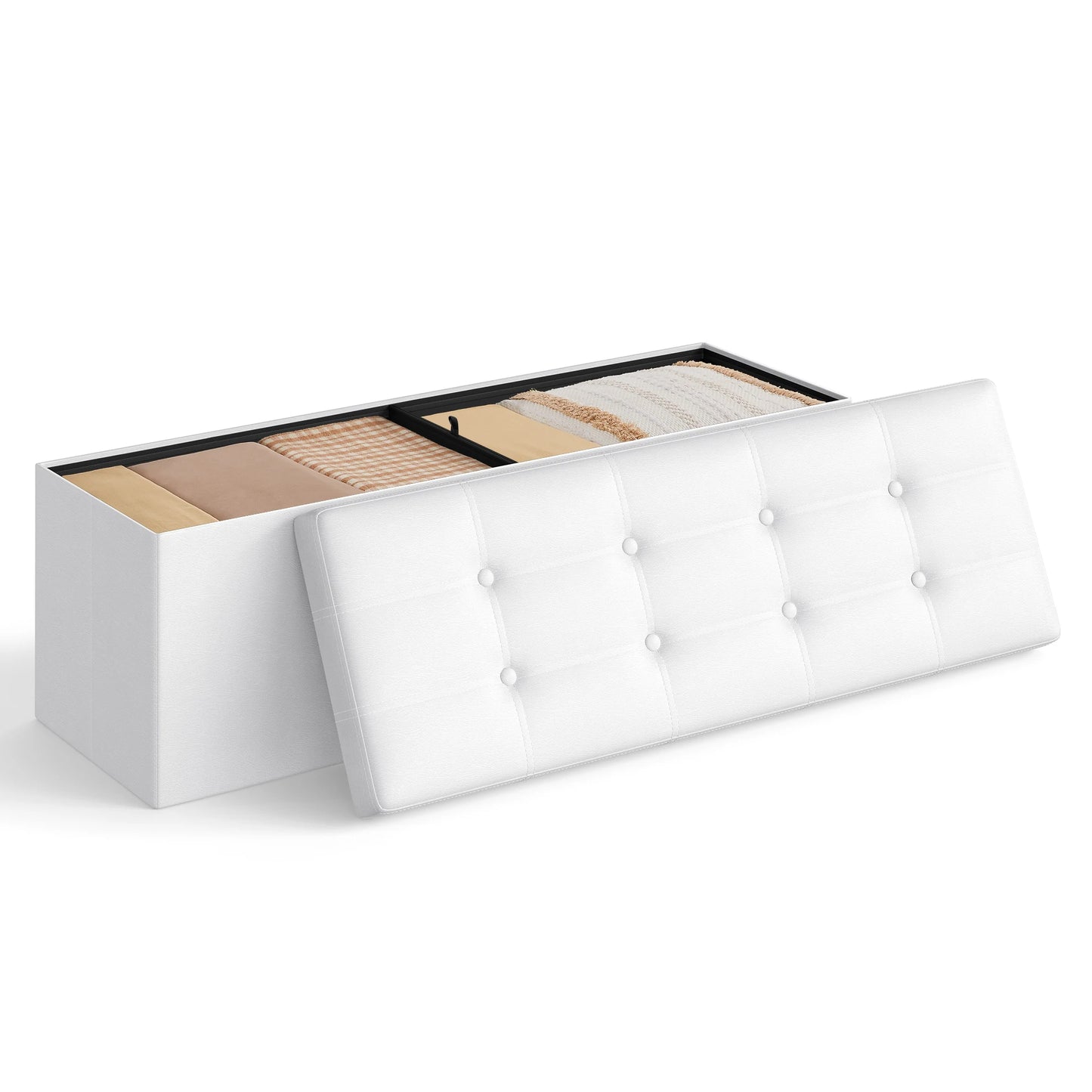 SONGMICS 43” Folding Storage Ottoman Bench – Versatile Storage Chest, Footrest & Coffee Table