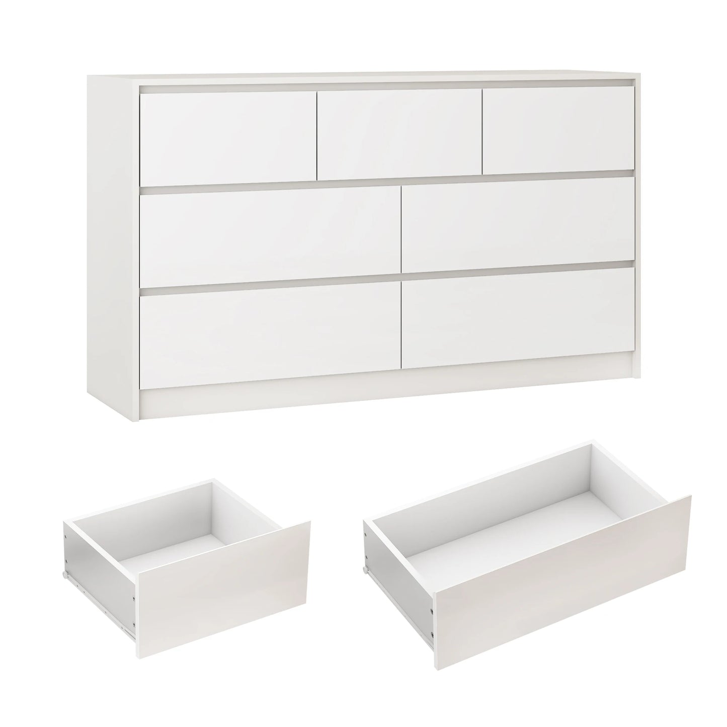 7 Drawer Wooden Dresser for Bedroom, 55" with High Gloss Drawers