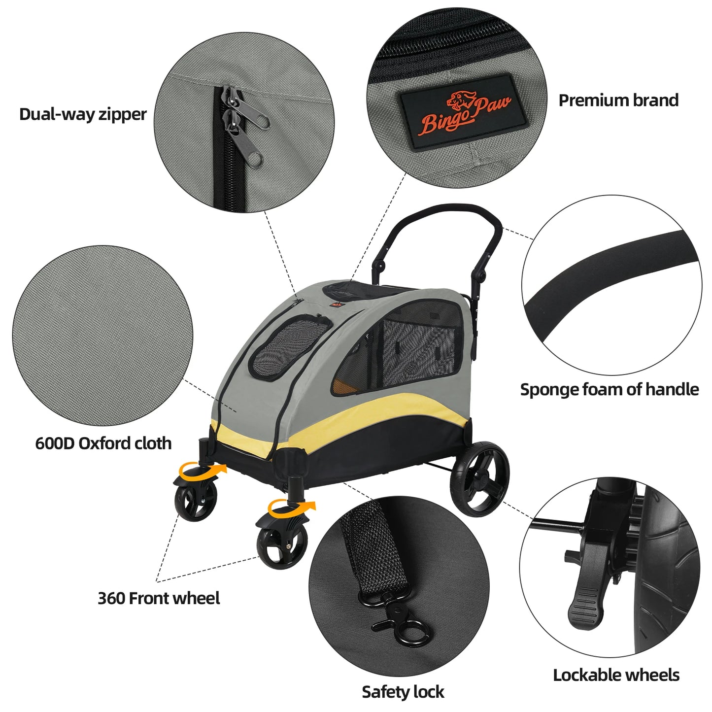 Ultra-Large 4-Wheel Dog Stroller – Foldable Pet Jogger Wagon for Travel & Outdoor Adventures – Heavy-Duty Trolley Holds Up to 55kg