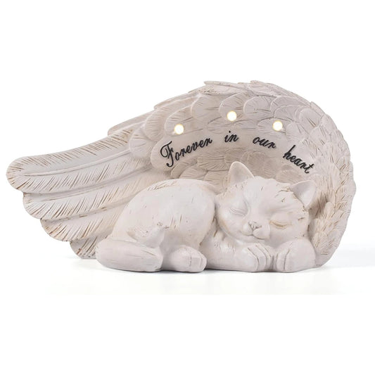 Solar Angel Cat Memorial Statue – Pet Loss Gift with Lighted Wings