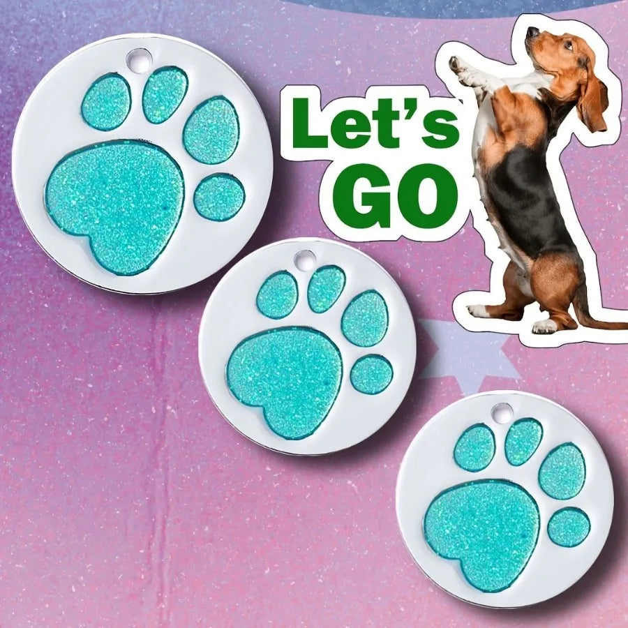 Personalized Round Pet ID Tags – Engraved Dog & Cat Tags with Footprints Design, Anti-Lost Custom Name Tags