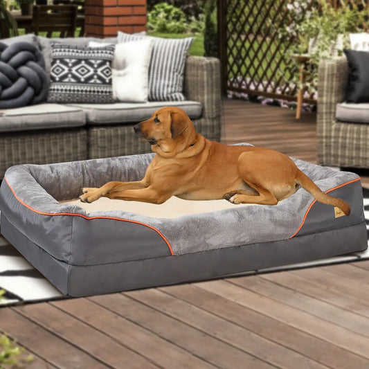 Large Super Soft Orthopedic Foam Pet Bed  with Cotton-padded Bolster and Removable Cover