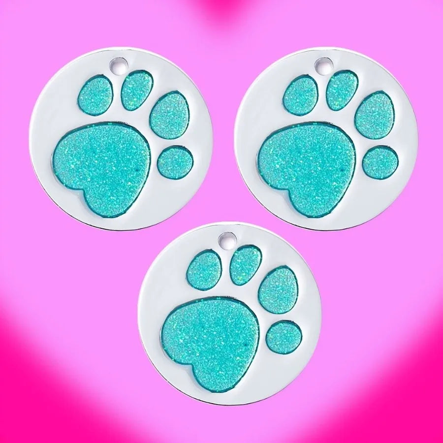 Personalized Round Pet ID Tags – Engraved Dog & Cat Tags with Footprints Design, Anti-Lost Custom Name Tags