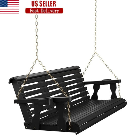 6-Foot Heavy-Duty Wooden Porch Swing – Handcrafted Rollback Design with Cup Holders & Contoured Lumbar Support – USA Made Outdoor Furniture