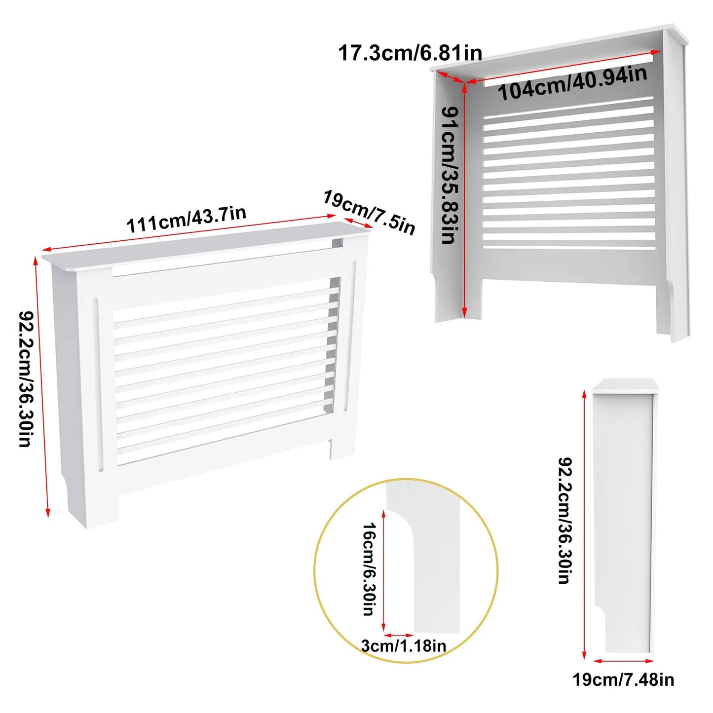 Extra Tall 92CM Radiator Cover MDF Cabinet Grill Shelf Fence Panel Barrier