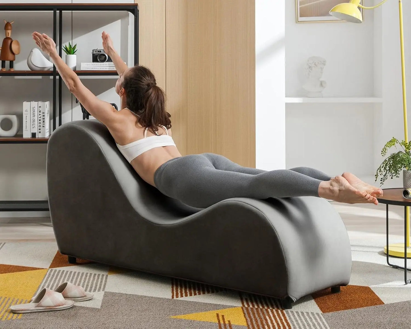 60" Yoga Chair, Curved Yoga Chaise Lounge for Adults Stretching, Relaxing and Exercising, Indoor Yoga Sofa Lounge Chair