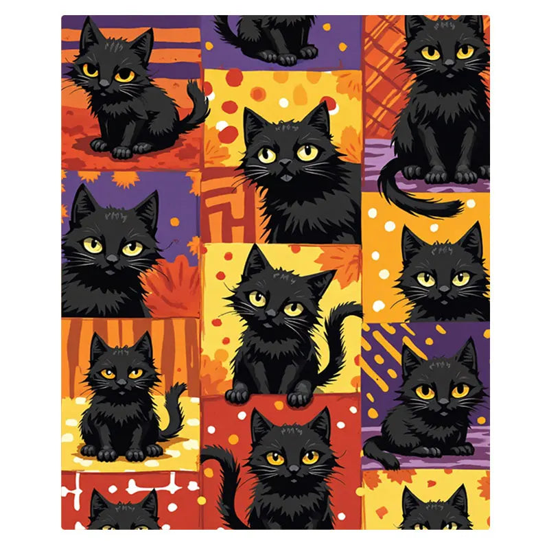 1pc Flannel Blanket Cozy Halloween Black Cat Blanket with Autumn Leaves Pattern for Home Decor