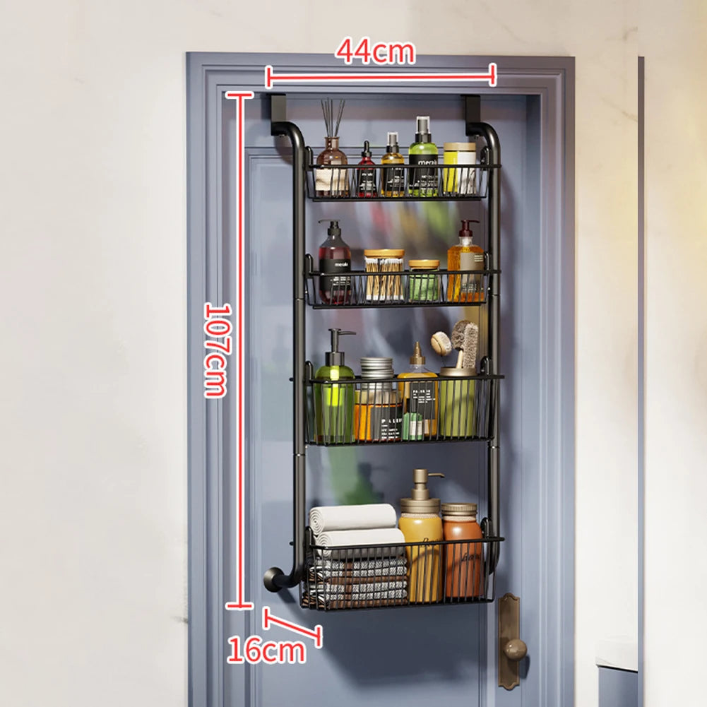 Over The Door Storage Organizer, Metal Hanging Shelf with Adjustable Basket for Bedroom & Kitchen, Space-Saving Door Organizer