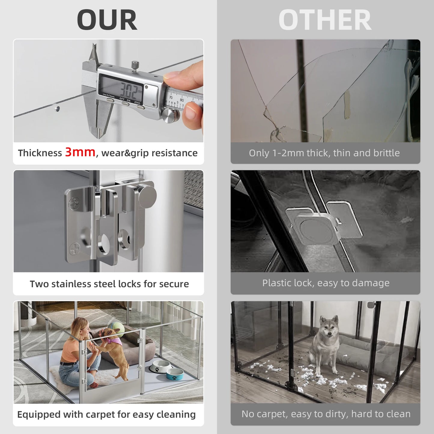 BingoPaw Clear Acrylic Dog Playpen Fence – Transparent Pet Exercise Pen with Waterproof Whelping Pad for Cats, Puppies, and Small Animals