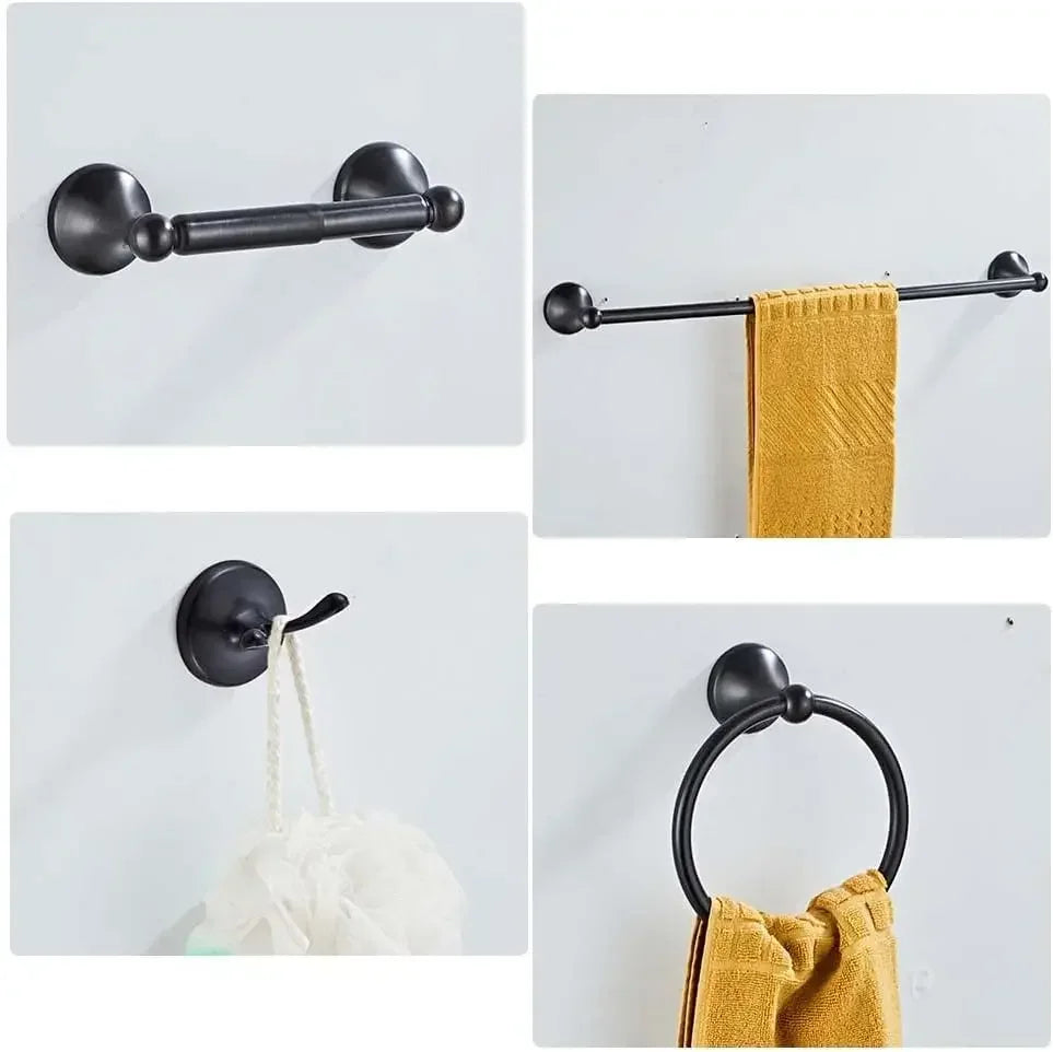 8-Piece Wall Mounted Bathroom Accessory Set – Adjustable Towel Bar, Towel Ring, Toilet Paper Holder, Robe Hooks & More