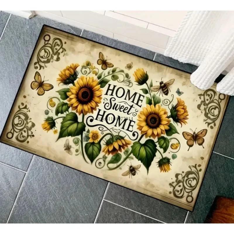 Sweet Home Welcome Mat – Sunflower Pattern, Non-Slip Indoor Floor Mat for Home Decoration