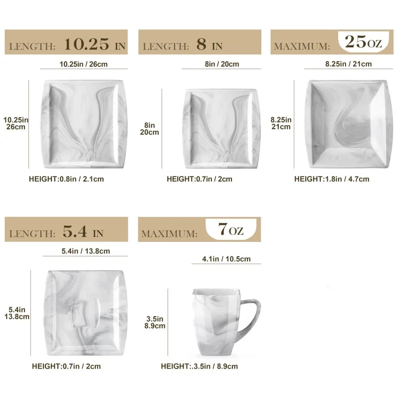 30PCS Marble Grey Porcelain Dinnerware Set