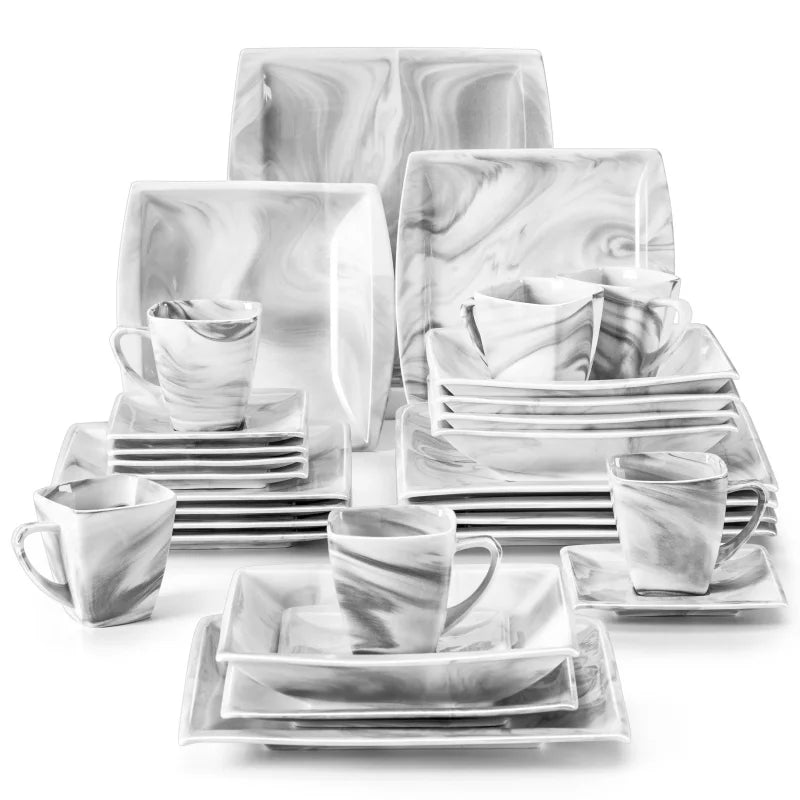 30PCS Marble Grey Porcelain Dinnerware Set