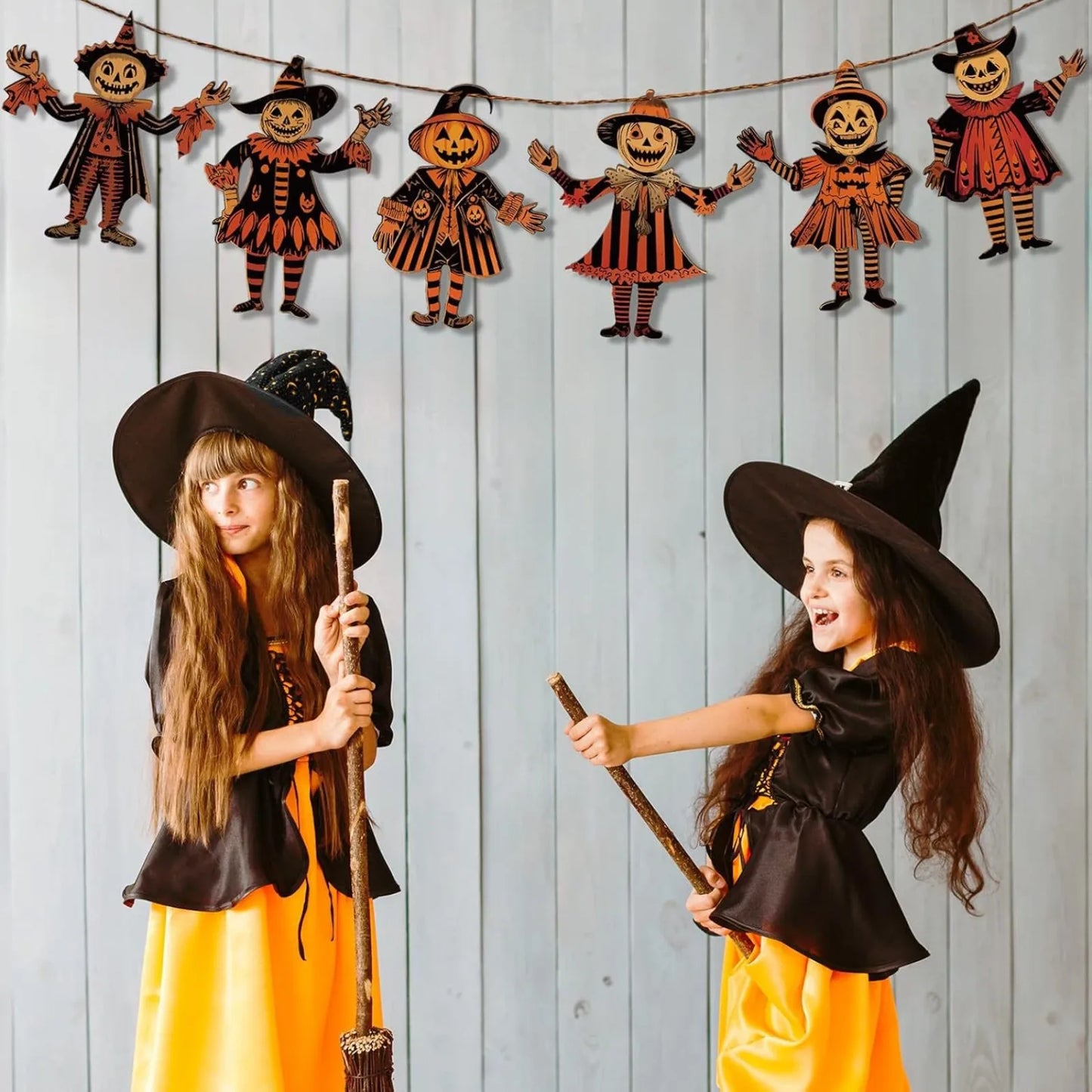 2D Halloween Wooden Hanging Ornaments – Retro Pumpkin & Ghost Bunting Garland for Spooky Festival Atmosphere