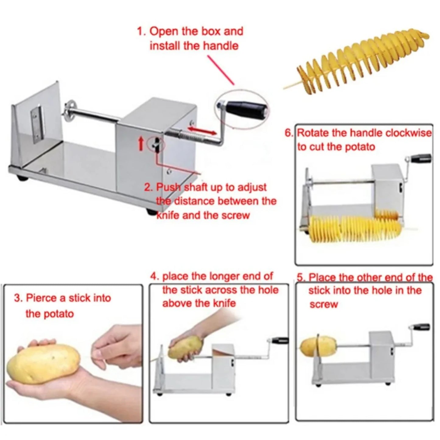 Tornado Potato Spiral Cutter Machine – Manual Spiral Slicer for Chips, Fries, and Snacks – Fun Kitchen Tool for Cooking & Entertaining
