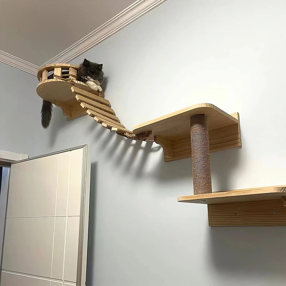 39.4" Cat Bridge for Cage – Sisal Rope Ladder & Wooden Step Scratcher | Pet Furniture & Cat Accessories