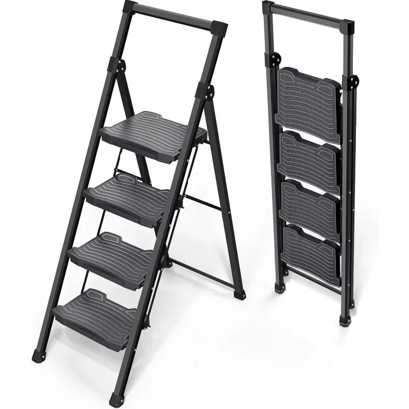 Step Ladder Folding – Heavy-Duty 900lbs Capacity with Anti-Slip Wide Pedals & Handrails, Lightweight Household Ladder, Certified for Safety