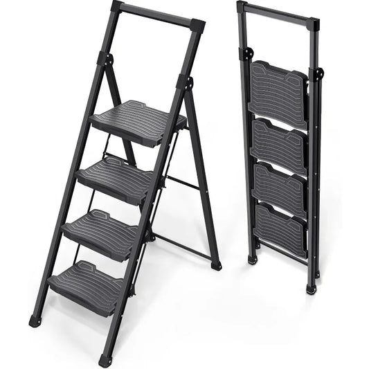 Step Ladder Folding – Heavy-Duty 900lbs Capacity with Anti-Slip Wide Pedals & Handrails, Lightweight Household Ladder, Certified for Safety
