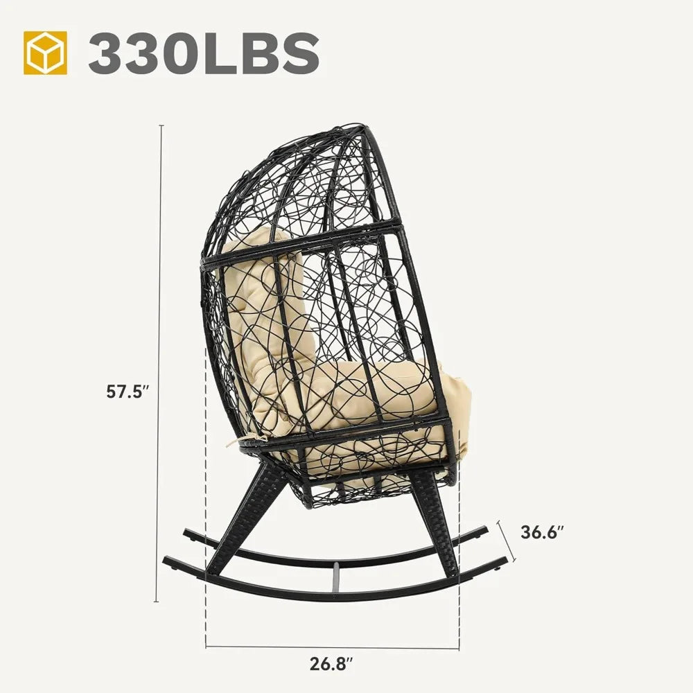 Wicker Rocking Egg Chair – Oversized Indoor/Outdoor Rattan Lounger for Patio, Backyard & Living Room