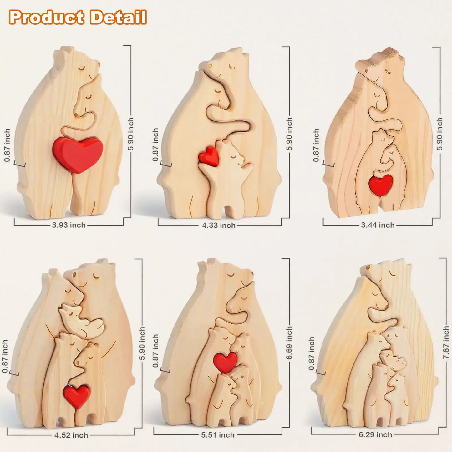 Personalized Custom Bear Family Wooden Puzzle – DIY Name Engraved Sculpture Figurine for Home Desk Decor, Christmas & Birthday Gift