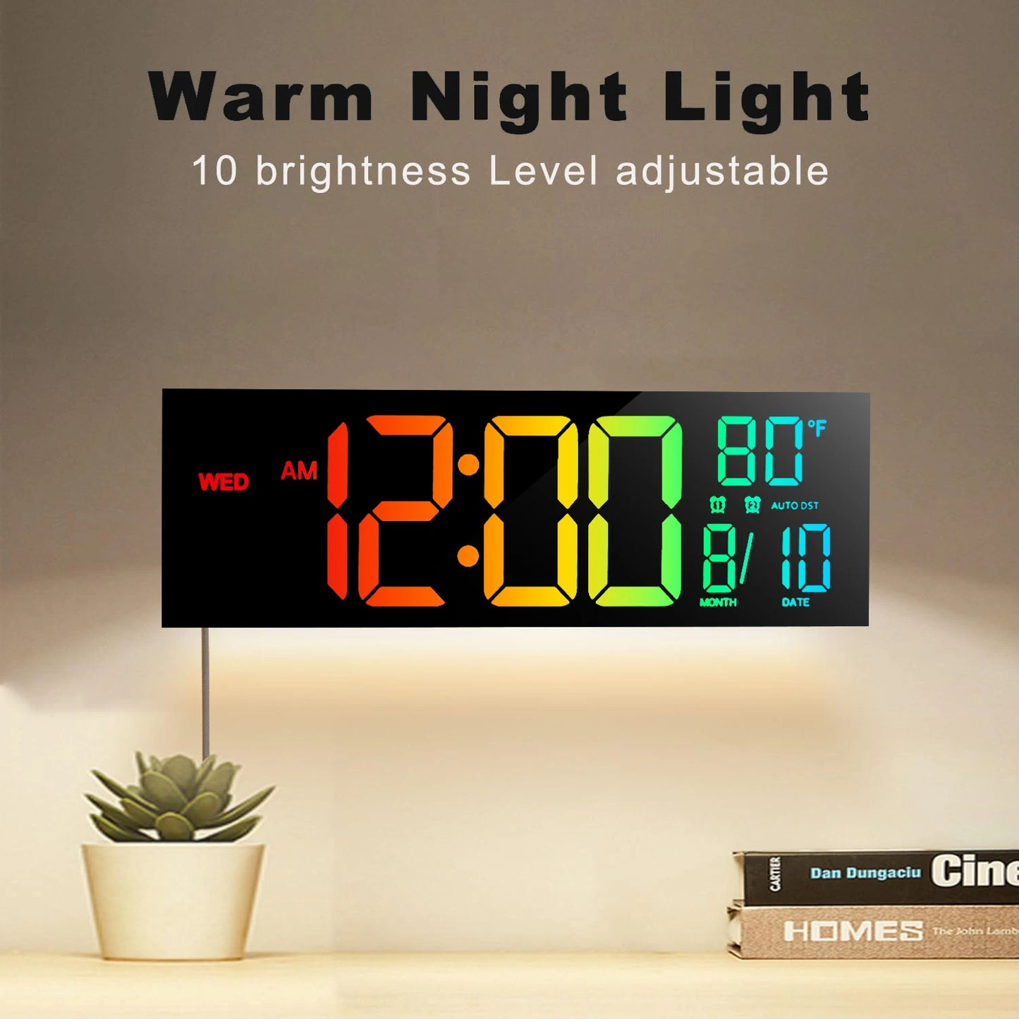 16" Large Digital Wall Clock with Big LED Display and Remote