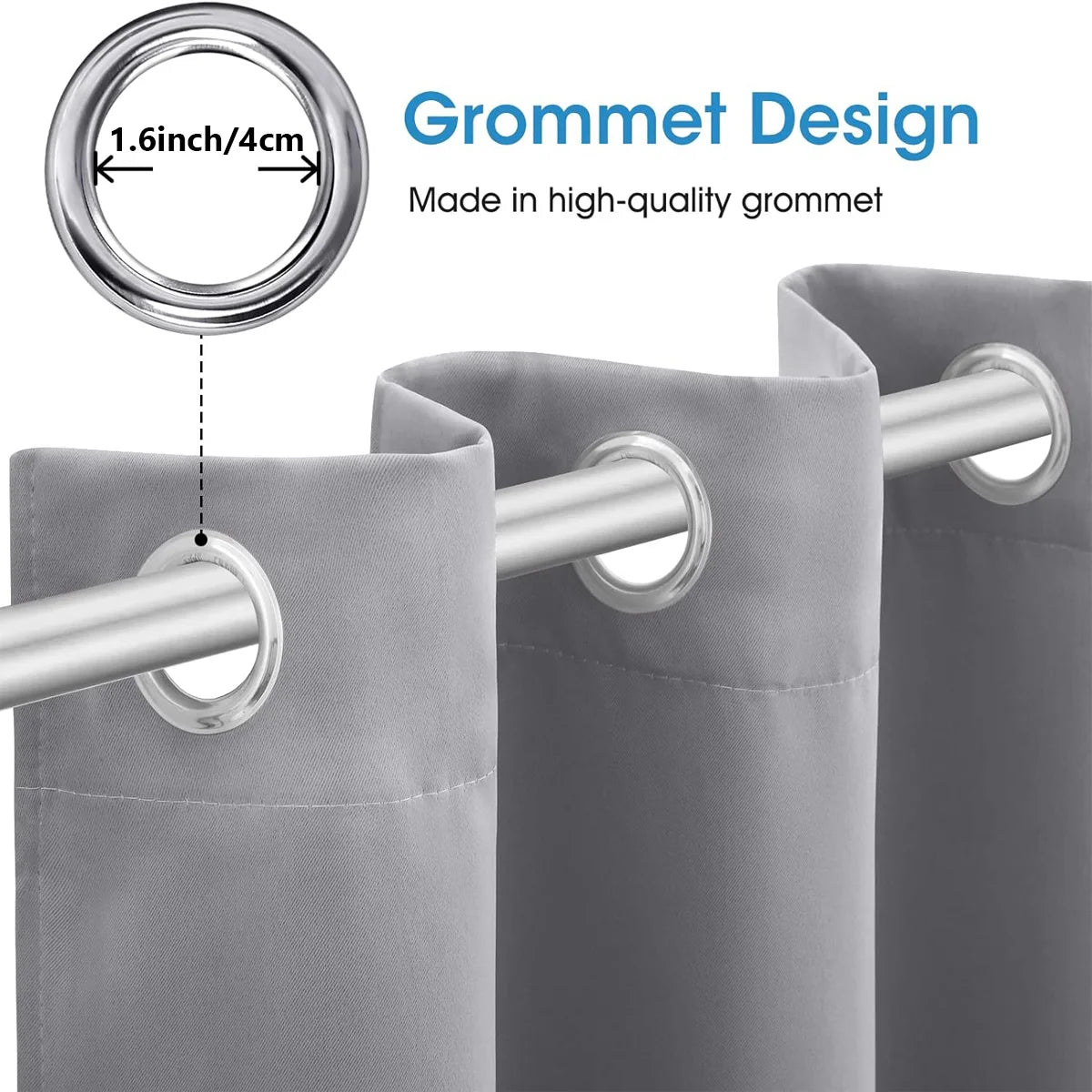 4PCS Blackout Curtains – Heat-Insulated Grommet Panels for Bedroom & Living Room | Noise Reduction & Room Darkening Drapes