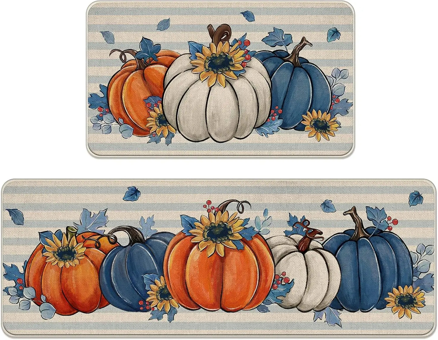 Fall Pumpkin Kitchen Mat – Autumn Maple Leaf Non-Slip Rug for Entryway, Living Room, Hallway, Laundry Room & Balcony