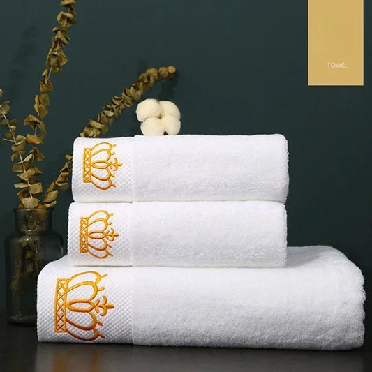 Embroidered Crown White Hotel Bath Towels